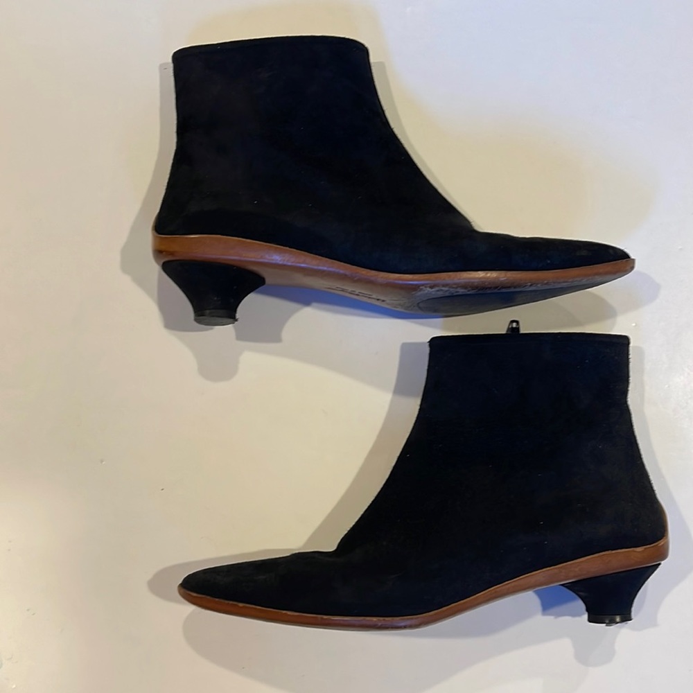 Vintage Ferragamo black suede kitten heel booties